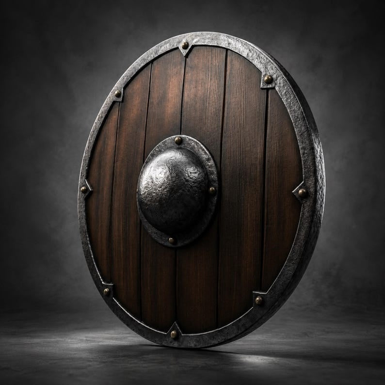 Handmade Viking Wooden Display Shield - Norse Collectible Round Shield