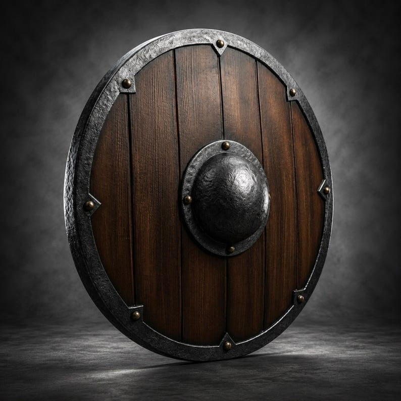 Handmade Viking Wooden Display Shield - Norse Collectible Round Shield
