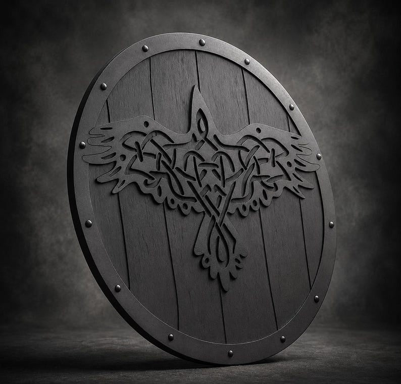 Handmade Viking Raven Wooden Shield - Norse Odin Warrior Round Shield