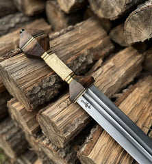 Hand Forged Roman Gladius Sword – High Carbon Steel Collectible Display Sword with Dual-Tone Wooden Hilt & Brass Accents
