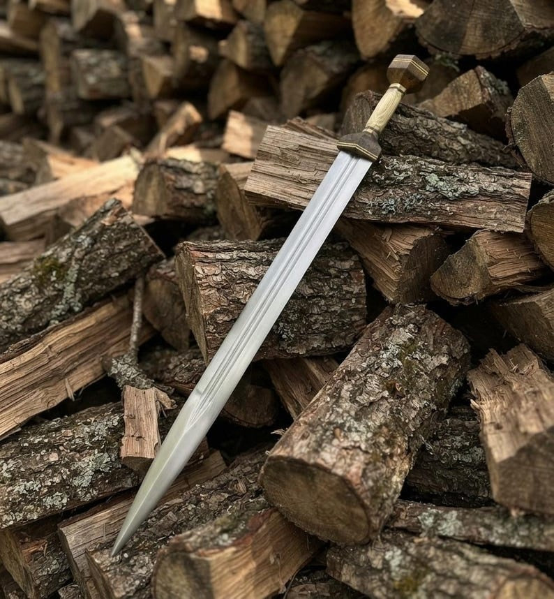 Hand Forged Roman Gladius Sword – High Carbon Steel Collectible Display Sword with Dual-Tone Wooden Hilt & Brass Accents