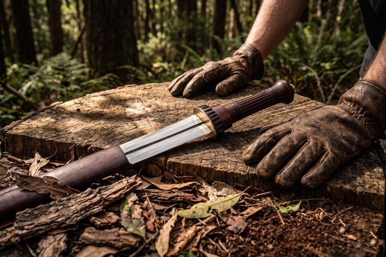 Hand Forged Roman Gladius Short Sword – High Carbon Steel Collectible Display Blade with Carved Wooden Hilt, Brass Accents & Custom Leather Sheath