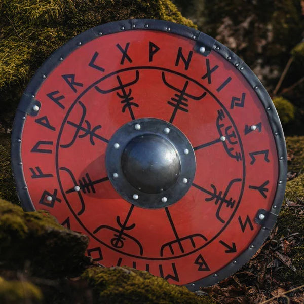 VW-08 Smooth Vegvisir Runes Viking Shield, Gentlemen Gift, Christmas Gift, Norse shield - Valknut Warriors