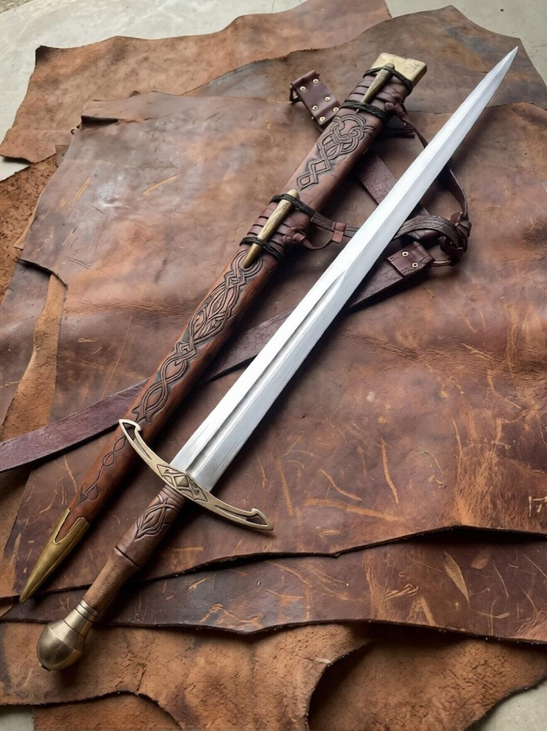 Ravencrest Wikinger Schwert im Mittelalter-Stil – Handgeschmiedete Vollerl-Klinge aus Stahl mit Premium-Lederscheide