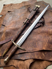 Ravencrest Wikinger Schwert im Mittelalter-Stil – Handgeschmiedete Vollerl-Klinge aus Stahl mit Premium-Lederscheide