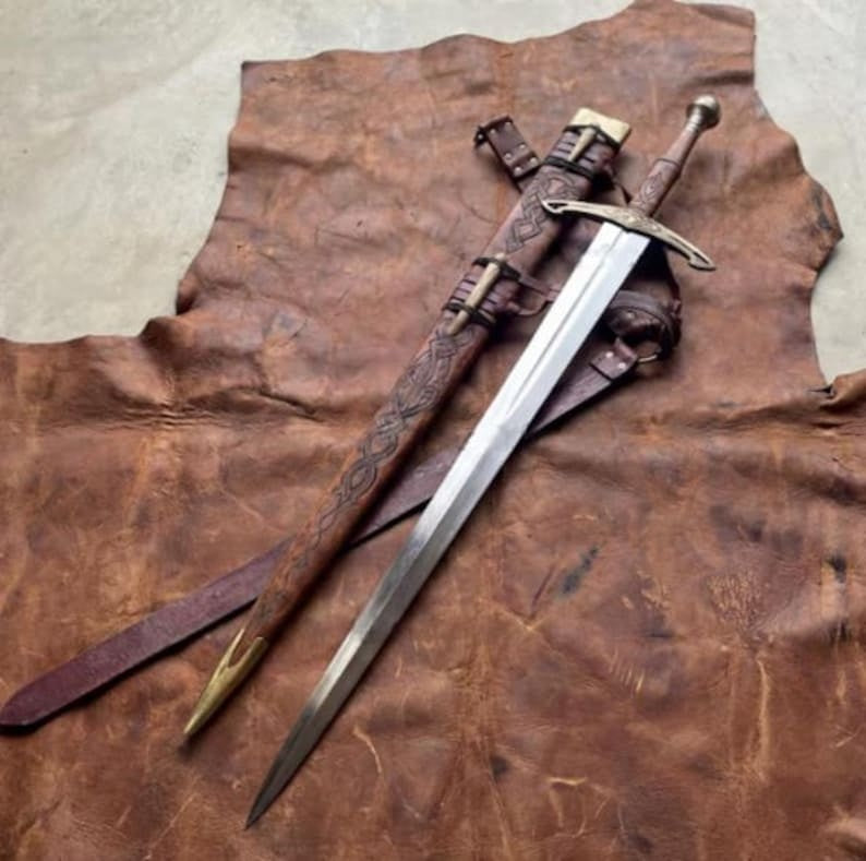 Ravencrest Wikinger Schwert im Mittelalter-Stil – Handgeschmiedete Vollerl-Klinge aus Stahl mit Premium-Lederscheide
