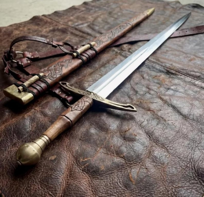Ravencrest Wikinger Schwert im Mittelalter-Stil – Handgeschmiedete Vollerl-Klinge aus Stahl mit Premium-Lederscheide