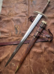 Ravencrest Wikinger Schwert im Mittelalter-Stil – Handgeschmiedete Vollerl-Klinge aus Stahl mit Premium-Lederscheide