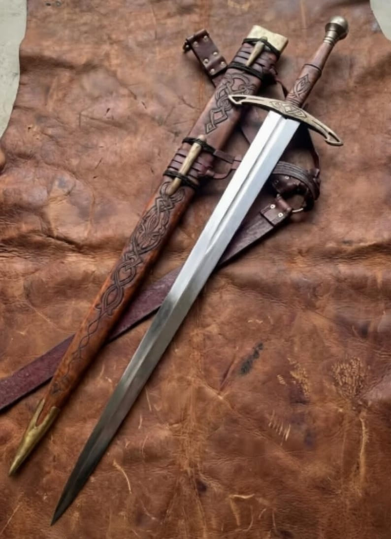 Ravencrest Wikinger Schwert im Mittelalter-Stil – Handgeschmiedete Vollerl-Klinge aus Stahl mit Premium-Lederscheide