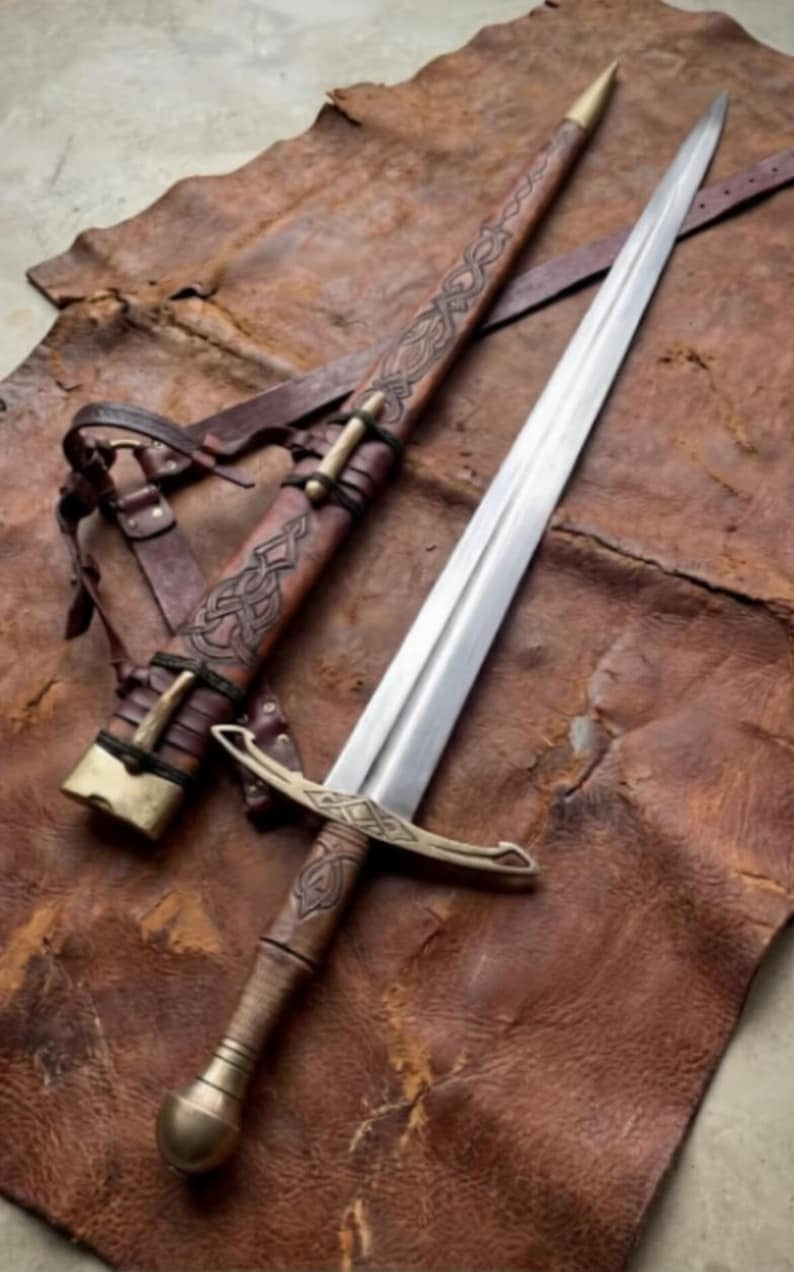 Ravencrest Wikinger Schwert im Mittelalter-Stil – Handgeschmiedete Vollerl-Klinge aus Stahl mit Premium-Lederscheide