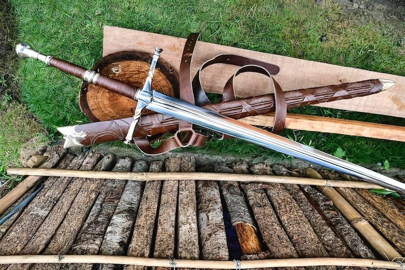 Hand Forged Steel Sword Leather Scabbard Medieval Style Collectible