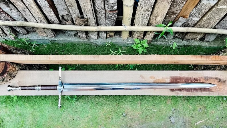 Hand Forged Steel Sword Leather Scabbard Medieval Style Collectible