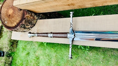 Hand Forged Steel Sword Leather Scabbard Medieval Style Collectible