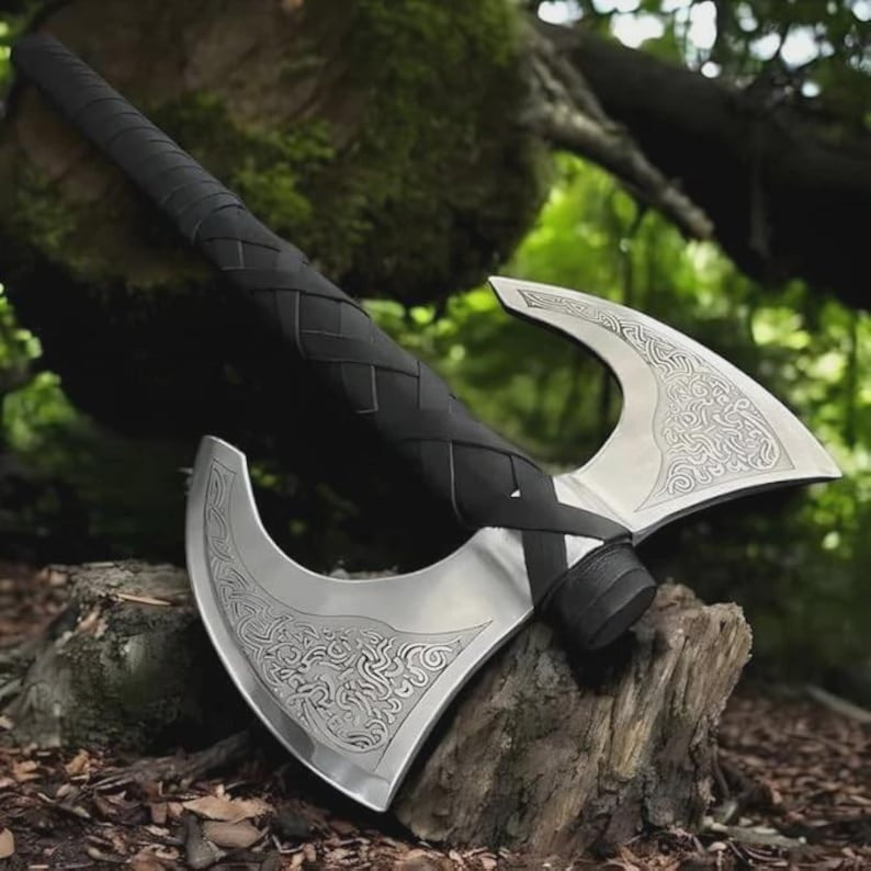 Hand-Forged Viking Double Head Axe - Medieval Replica with Ash Wood Handle