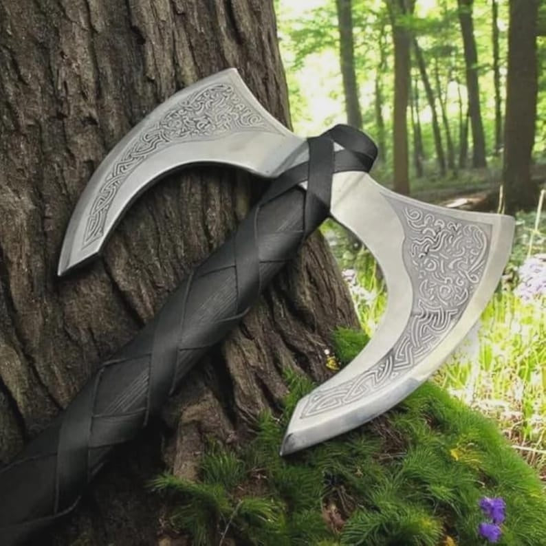 Hand-Forged Viking Double Head Axe - Medieval Replica with Ash Wood Handle