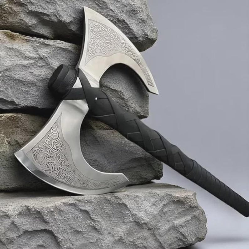 Hand-Forged Viking Double Head Axe - Medieval Replica with Ash Wood Handle