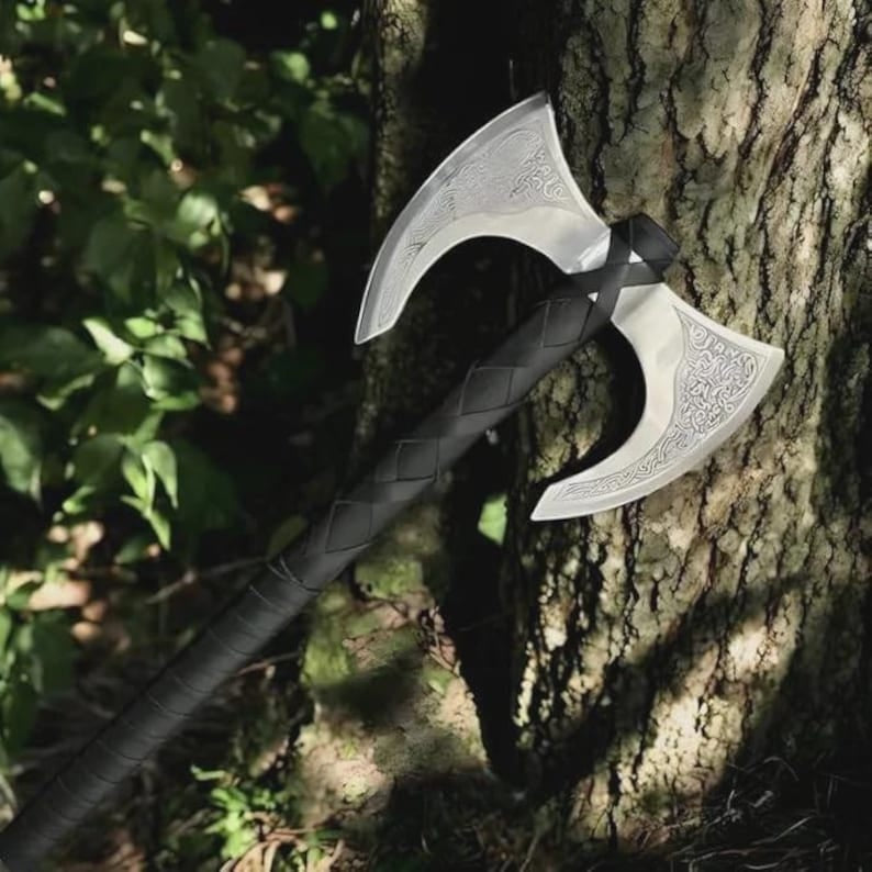 Hand-Forged Viking Double Head Axe - Medieval Replica with Ash Wood Handle