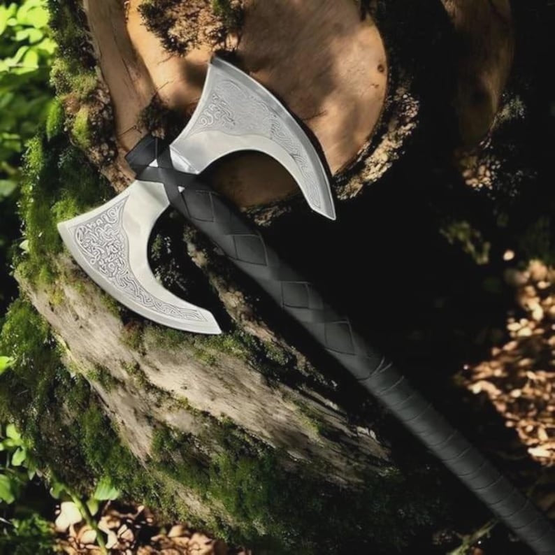 Hand-Forged Viking Double Head Axe - Medieval Replica with Ash Wood Handle