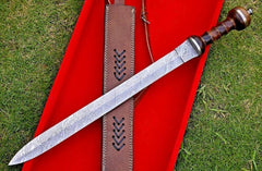 Handgeschmiedetes Damaststahl Römerschwert Gladius – Mittelalterliches Sammlerstück mit Holzgriff und Lederscheide