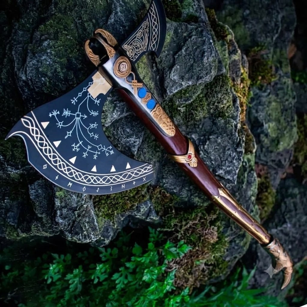 Handcrafted God of War Leviathan Axe | Fully Upgraded Real Steel Viking Collectible Axe & Display Replica