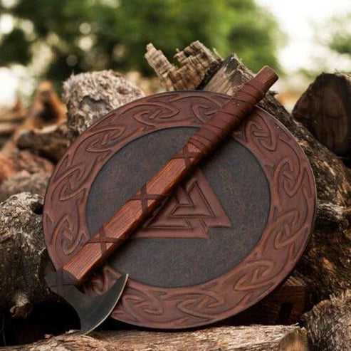 VW-44 Custom Handmade Viking Shield With Ragnar Axe, Authentic Viking Shield With Axe,C - Valknut Warriors