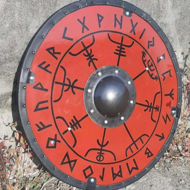 VW-08 Smooth Vegvisir Runes Viking Shield, Gentlemen Gift, Christmas Gift, Norse shield - Valknut Warriors