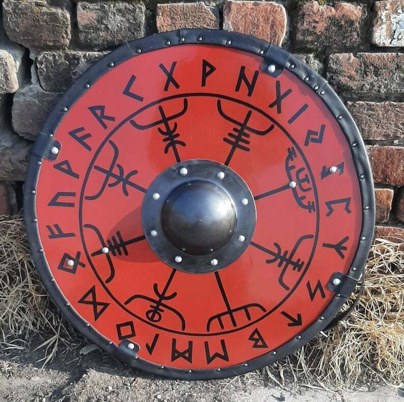 VW-08 Smooth Vegvisir Runes Viking Shield, Gentlemen Gift, Christmas Gift, Norse shield - Valknut Warriors