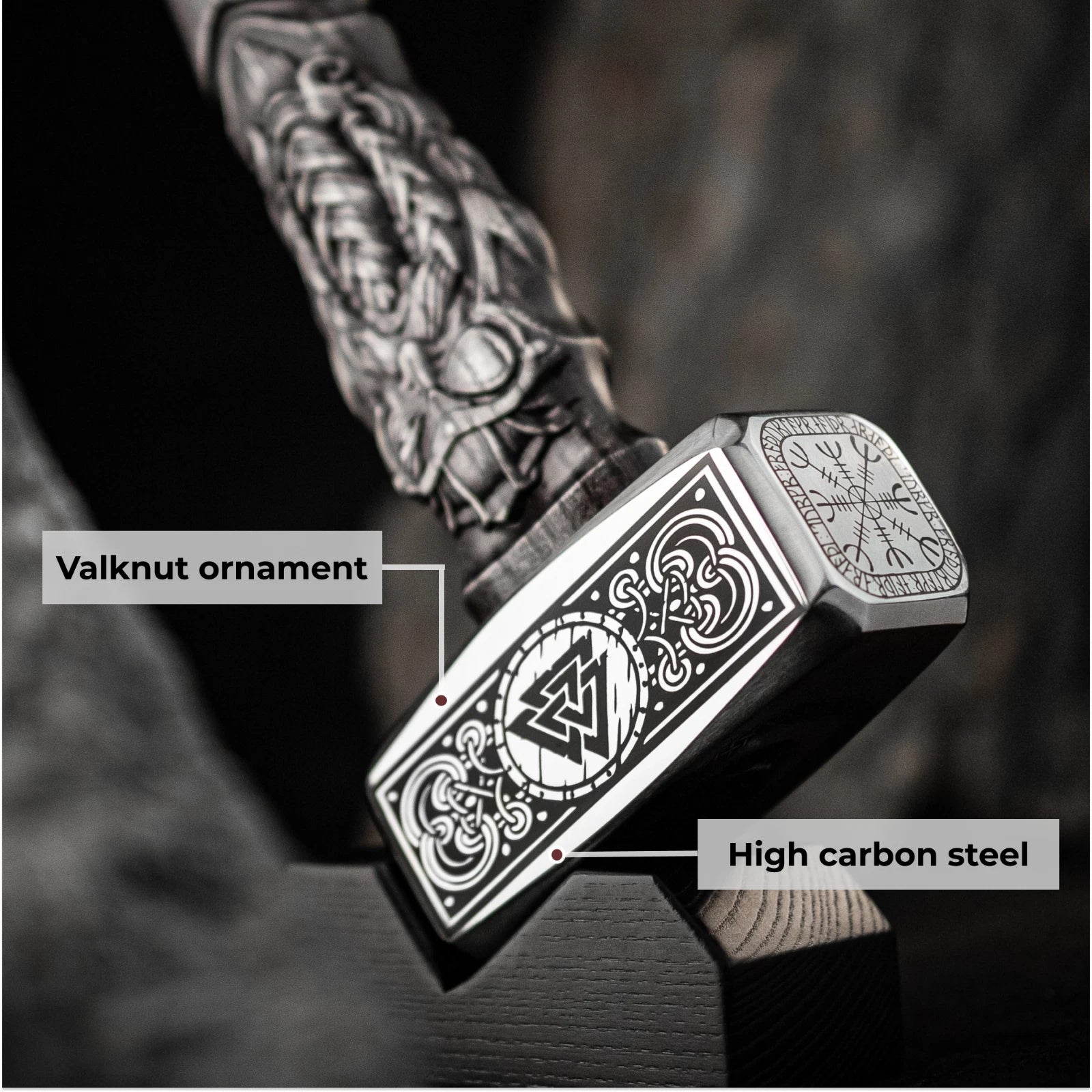 Hand forged Valknut viking hammer