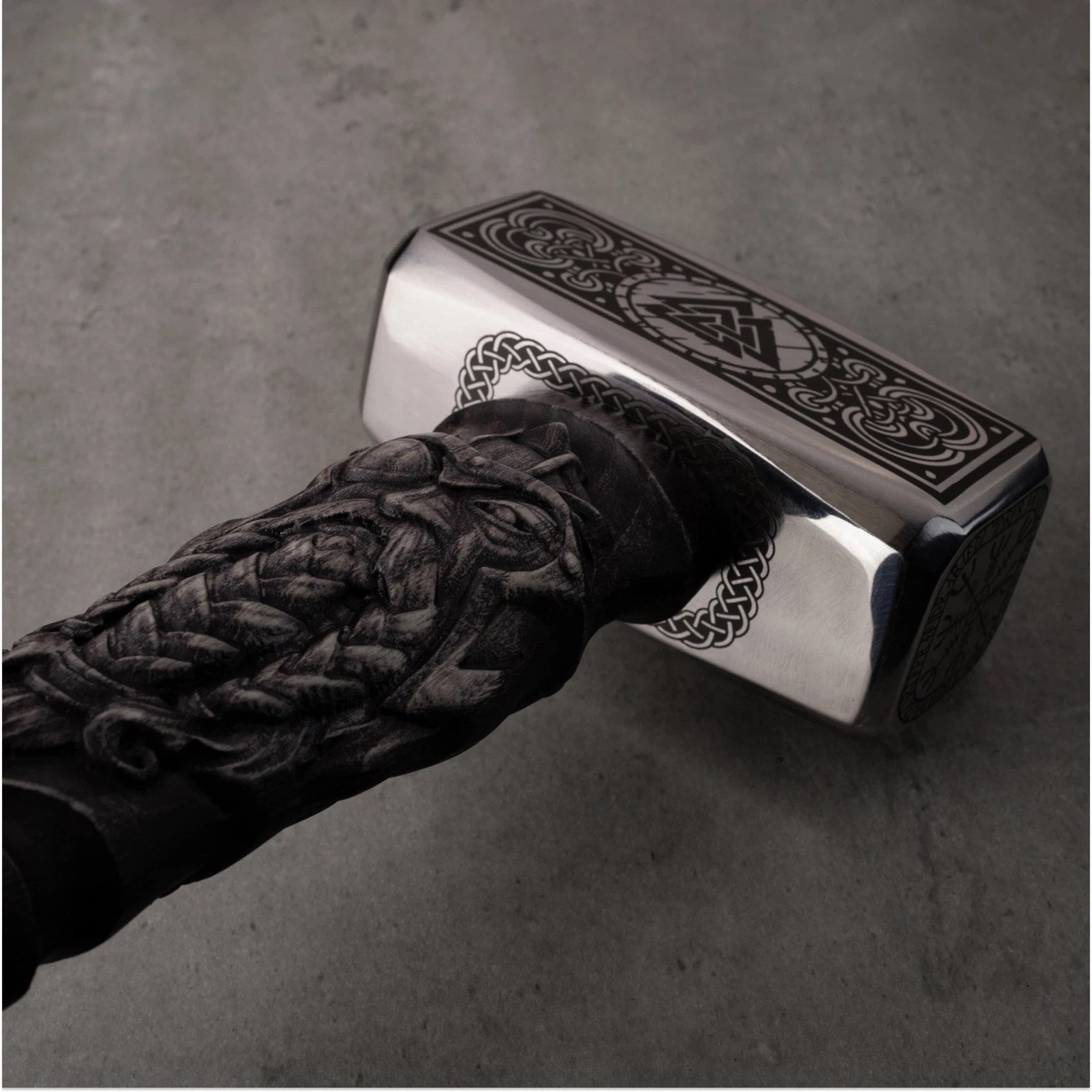 Hand forged Valknut viking hammer