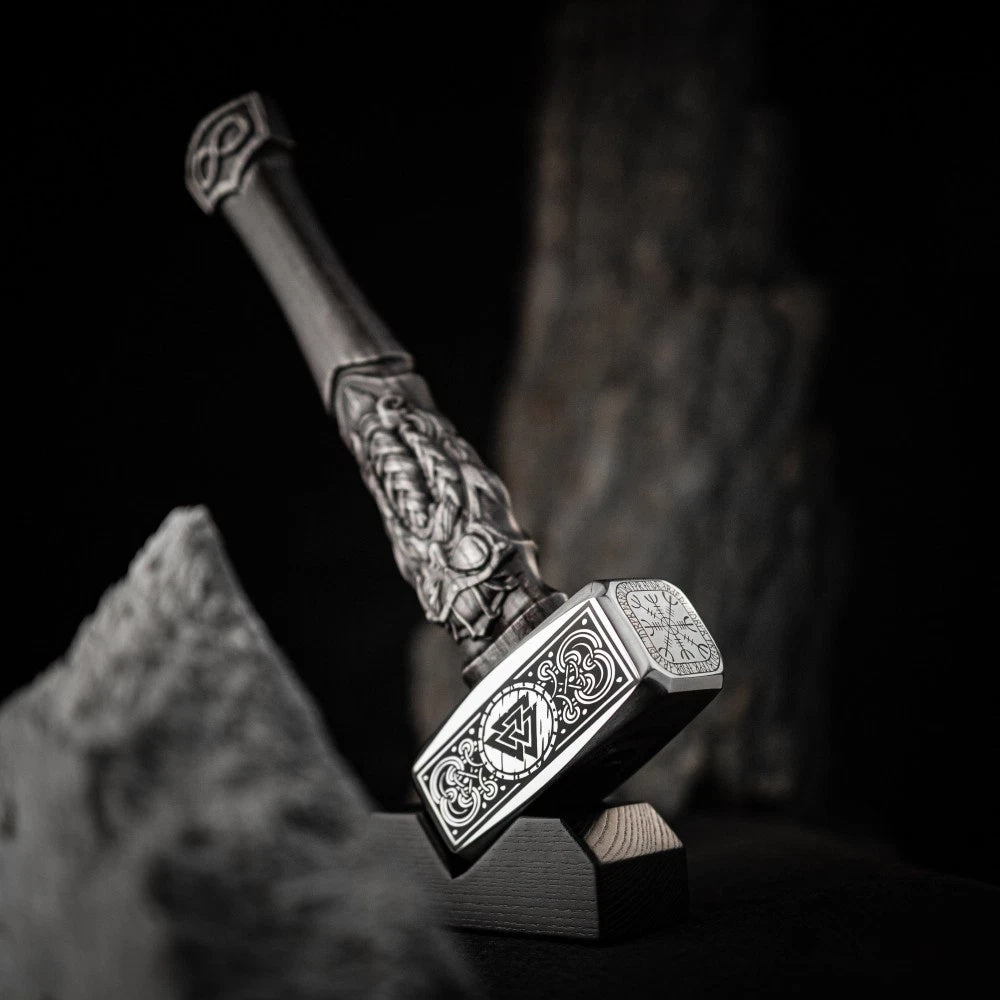 Hand forged Valknut viking hammer