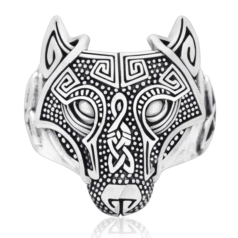 VW-91- Wolf head ring, Handmade Viking ring, Sterling Silver ring, Gentlemen Gift, Christmas Gift - Valknut Warriors