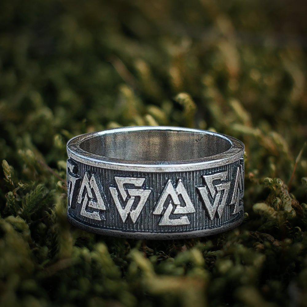 VW- 79 Viking Runes Ring, Valknut Ring, Groomsmen Gift, Boyfriend Gift, Christmas Gift, Husband Gift - Valknut Warriors