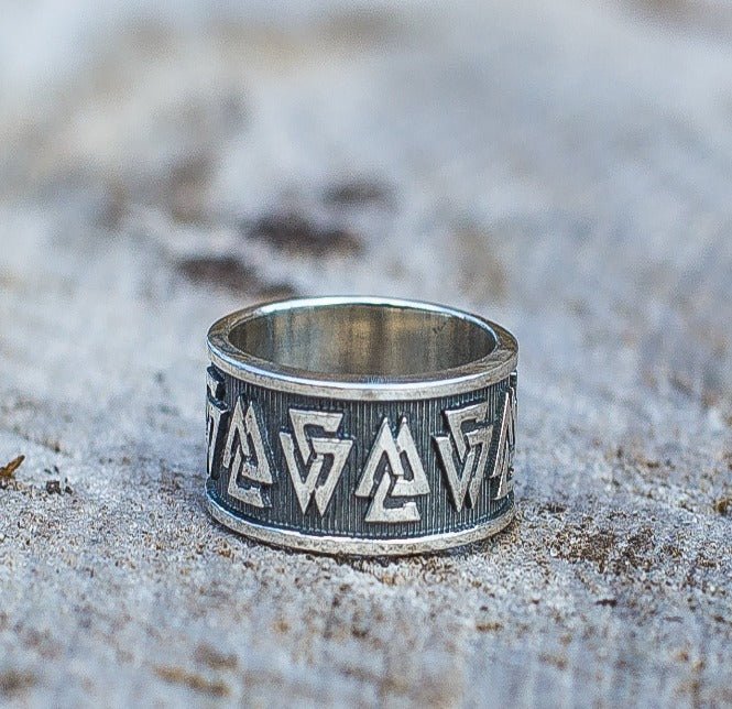 VW- 79 Viking Runes Ring, Valknut Ring, Groomsmen Gift, Boyfriend Gift, Christmas Gift, Husband Gift - Valknut Warriors