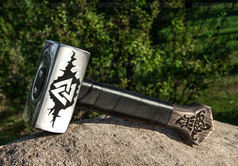 VW-149 Handmade Valknut Viking Hammer, Hand forged Hammer, Gift for him, Christmas Gift - Valknut Warriors