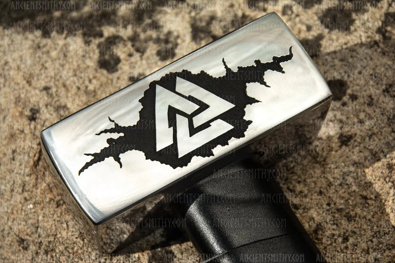 VW-149 Handmade Valknut Viking Hammer, Hand forged Hammer, Gift for him, Christmas Gift - Valknut Warriors